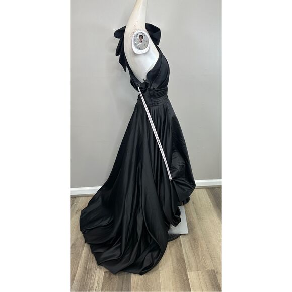 Mac Duggal Black Satin One Shoulder Bow Gown Size US16 $598 - Picture 9 of 10